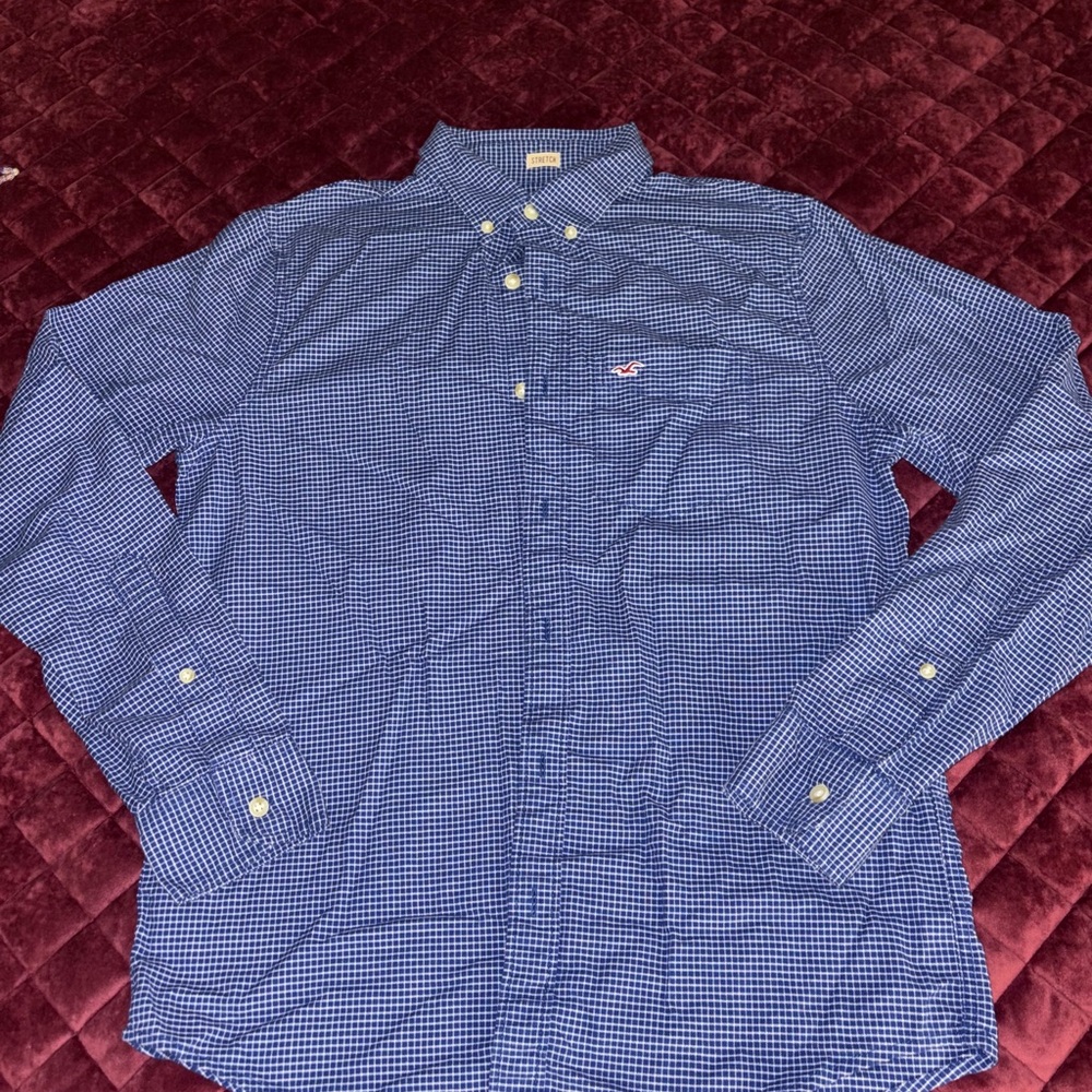 Hollister Navy Checkered Button Down Shirt